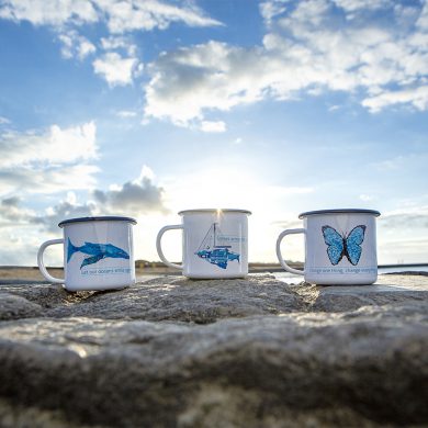 Emaille Tasse Blauer Morpho | Clean River Project e.V. : Clean River